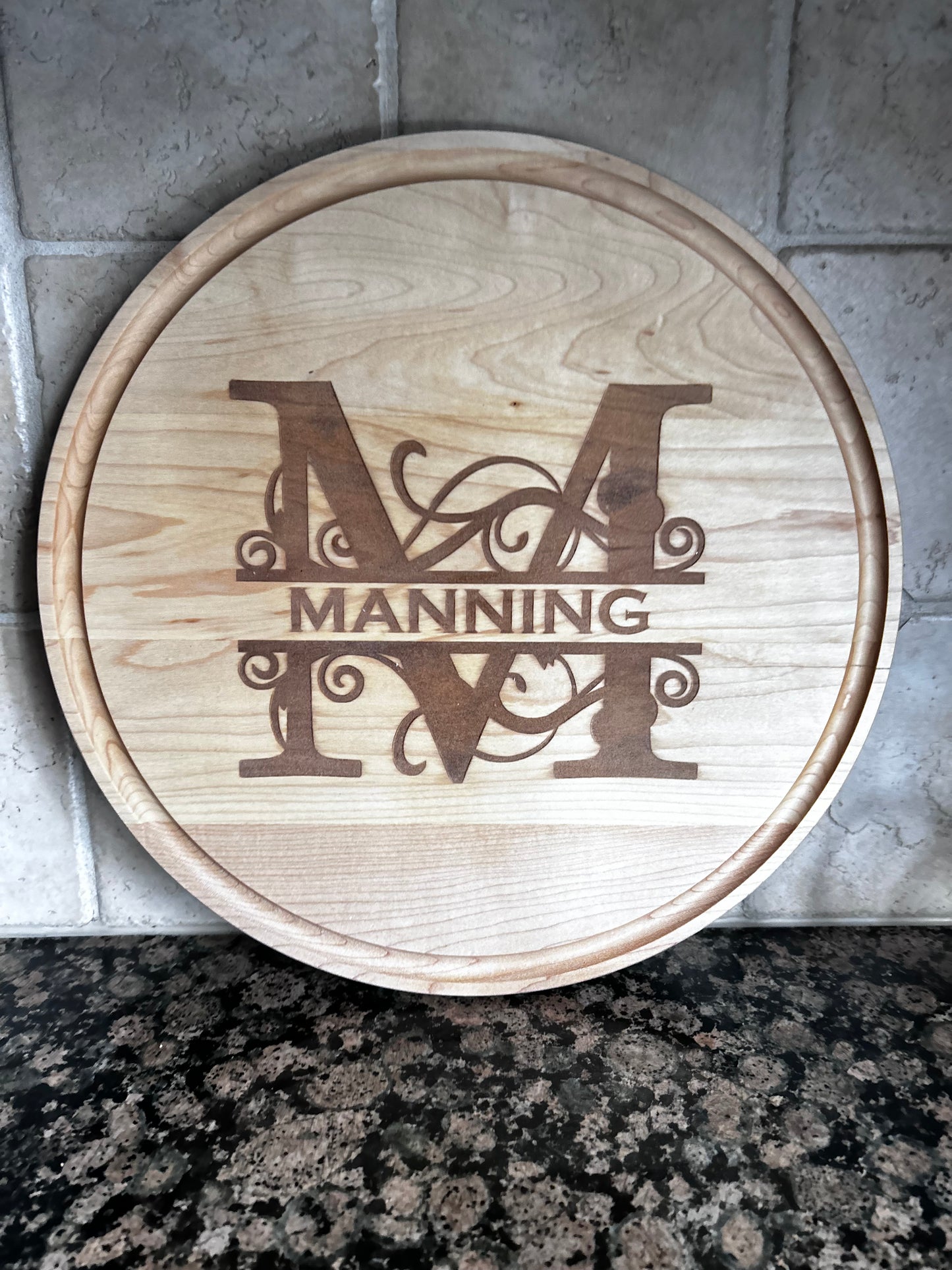 Monogram Round customizable maple charcuterie board