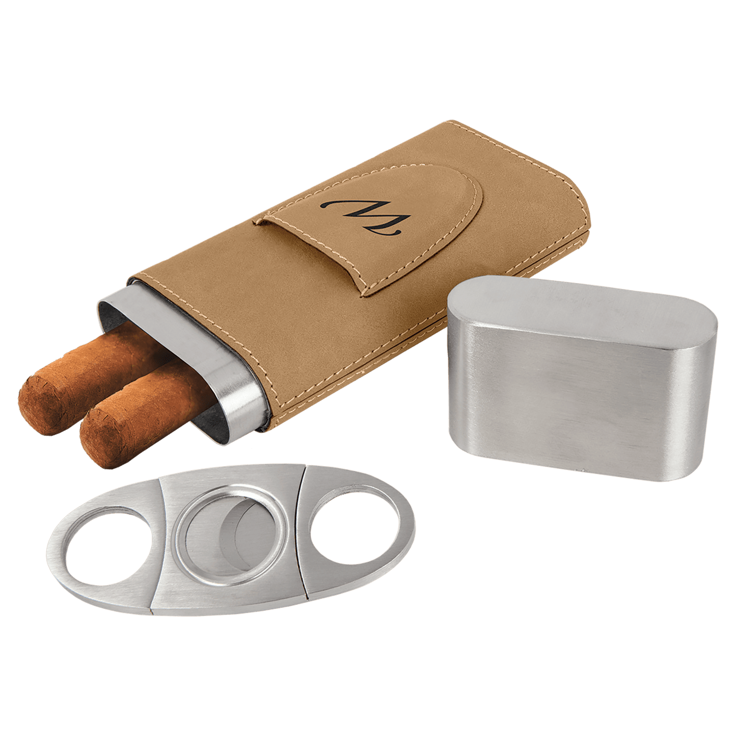 Leatherette cigar holder with cutter custom engraved