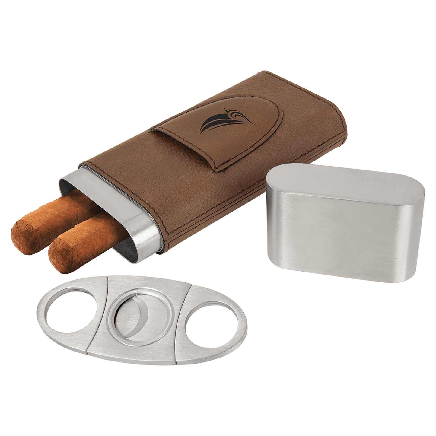 Leatherette cigar holder with cutter custom engraved