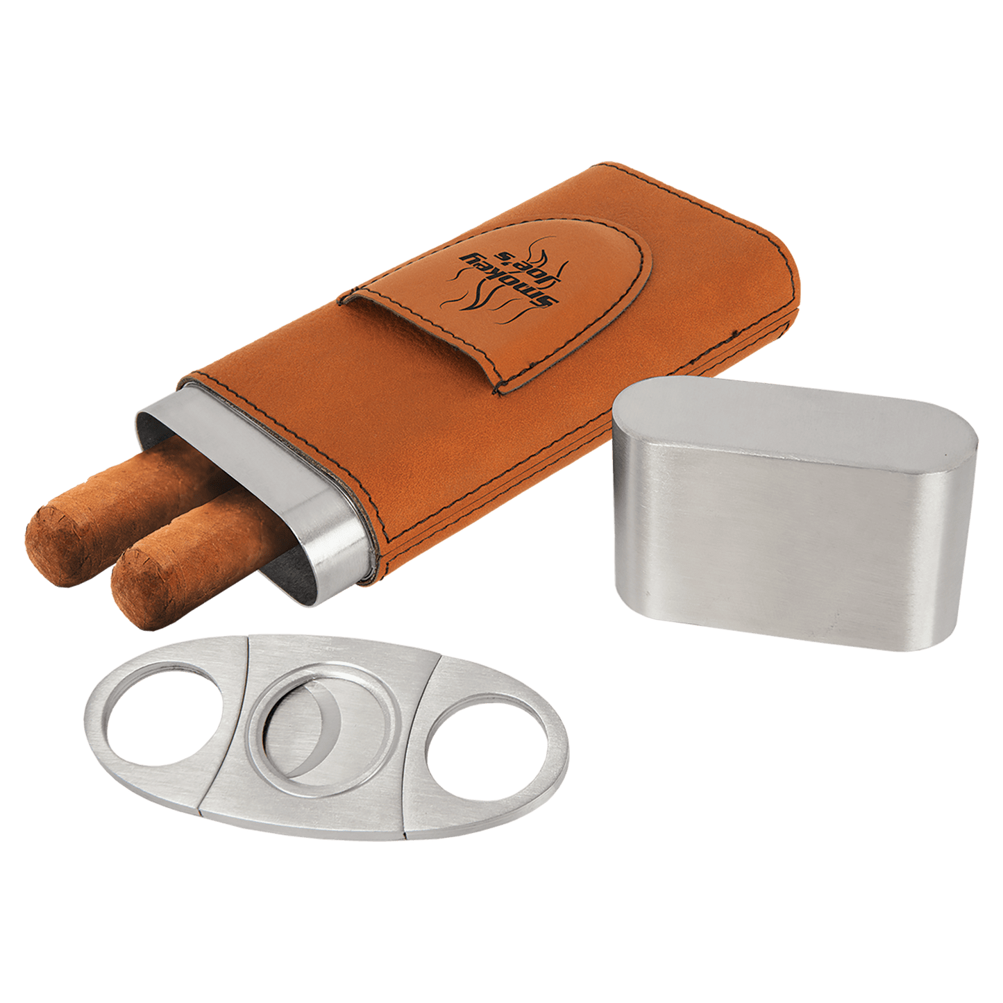 Leatherette cigar holder with cutter custom engraved