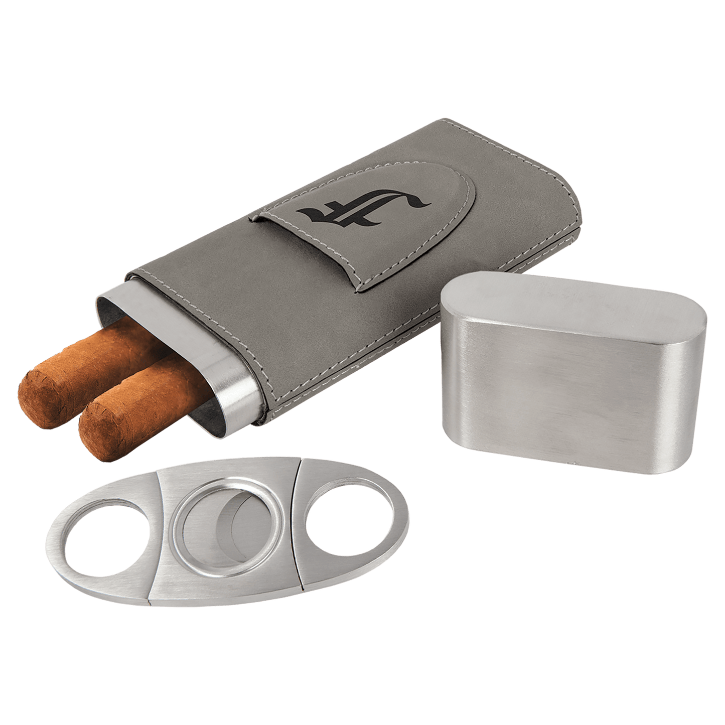 Leatherette cigar holder with cutter custom engraved