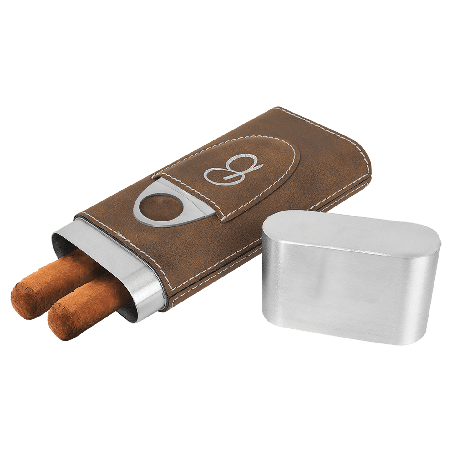 Leatherette cigar holder with cutter custom engraved