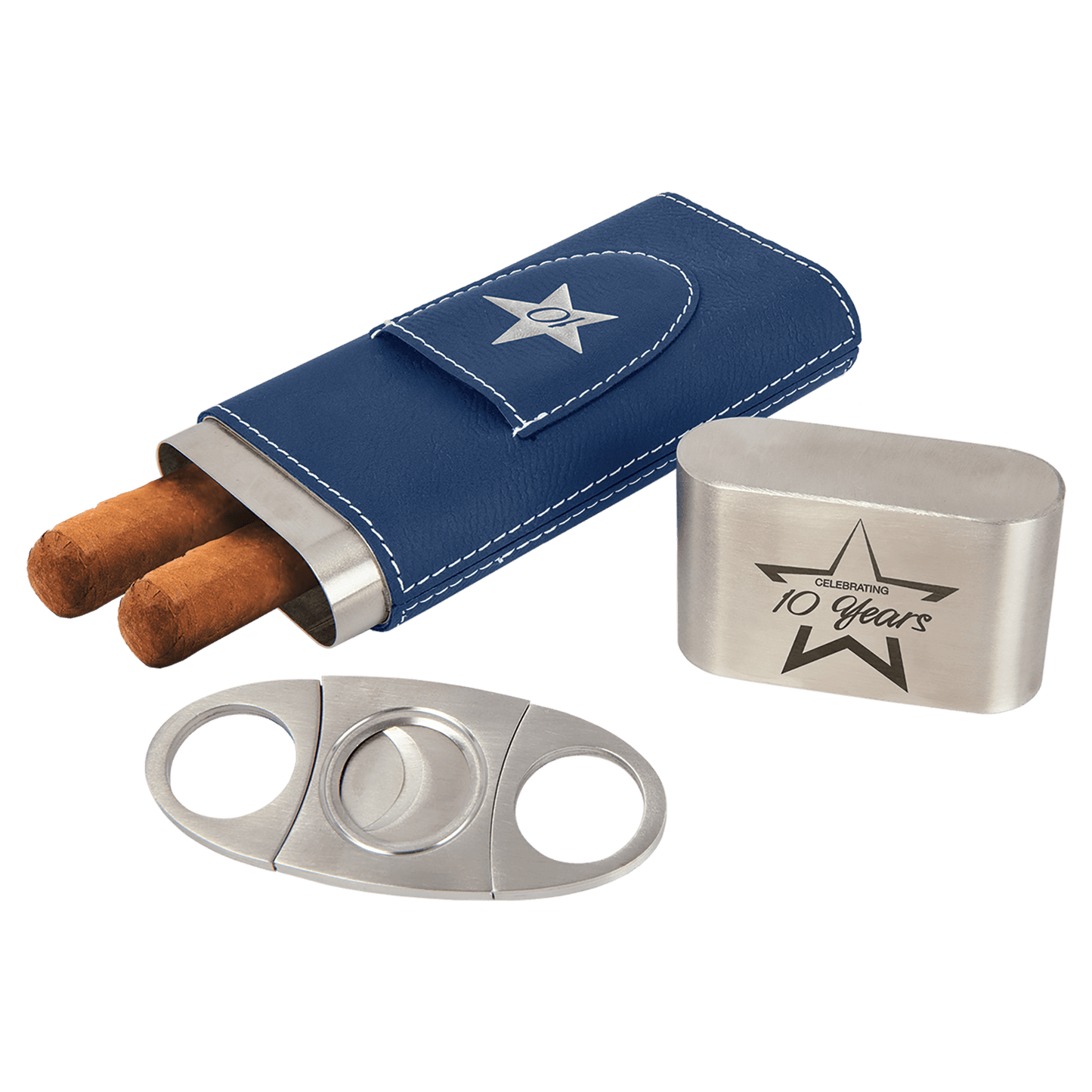 Leatherette cigar holder with cutter custom engraved