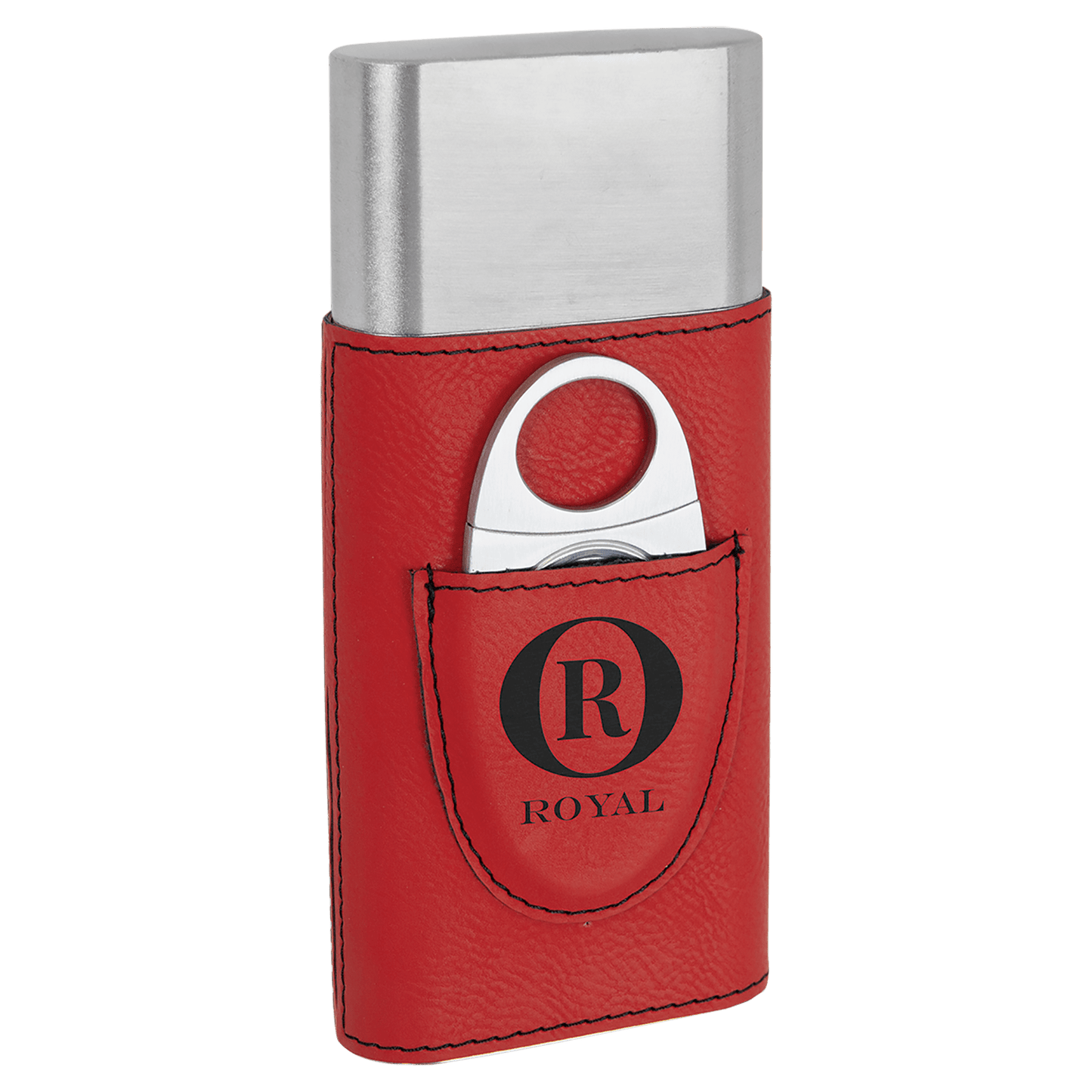 Leatherette cigar holder with cutter custom engraved