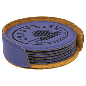 Leatherette roundcoasters with your logo and holder