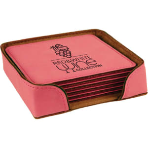 Leatherette square coasters with your logo and holder